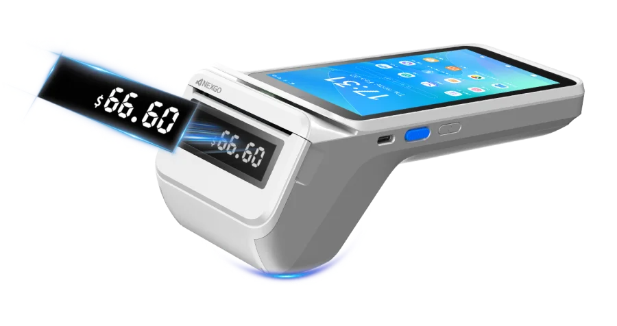 JamTerminal NEXGO N86 Pro mit eingebautem Kundendisplay, das einen Betrag zeigt