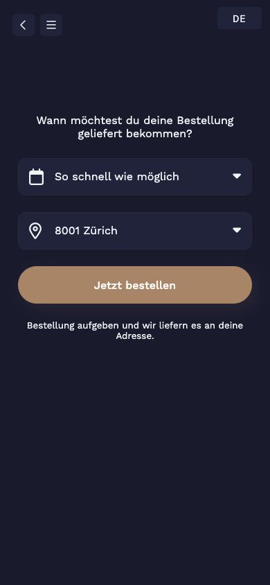 JamOrder fragt, wann die Lieferung kommen soll, mit Postleitzahl 8001 Zürich